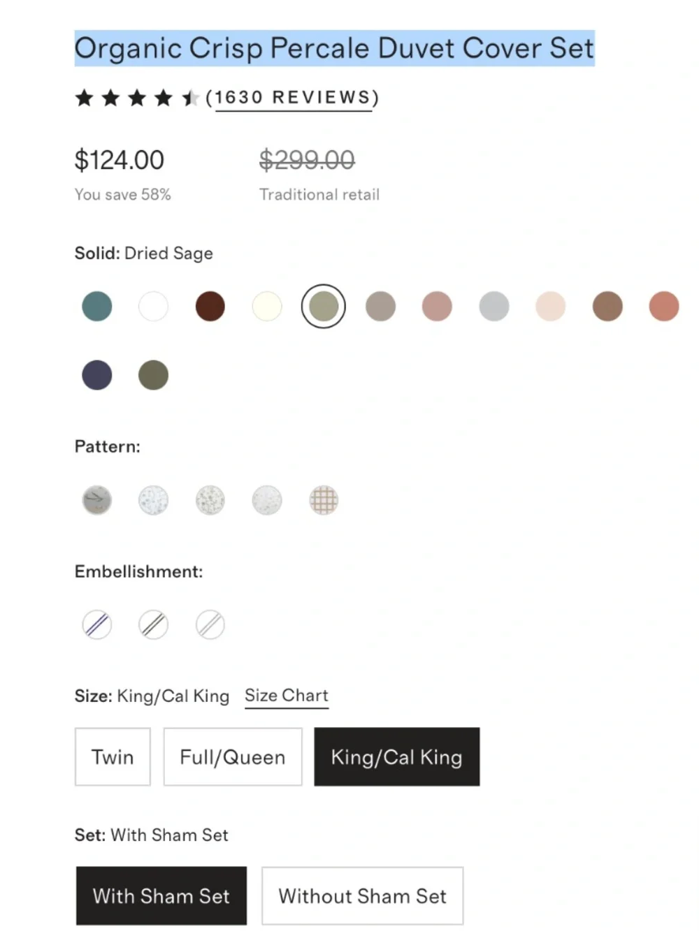 Organic Crisp Percale Duvet Cover Set King / cal king green dried sage